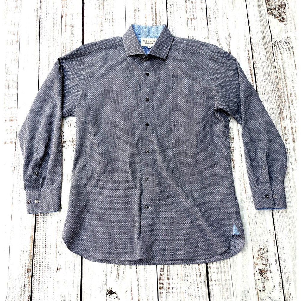 TED BAKER Endurance Men's Long Sleeve Dress Shirt Contrast Trim Sz 16 (Medium)